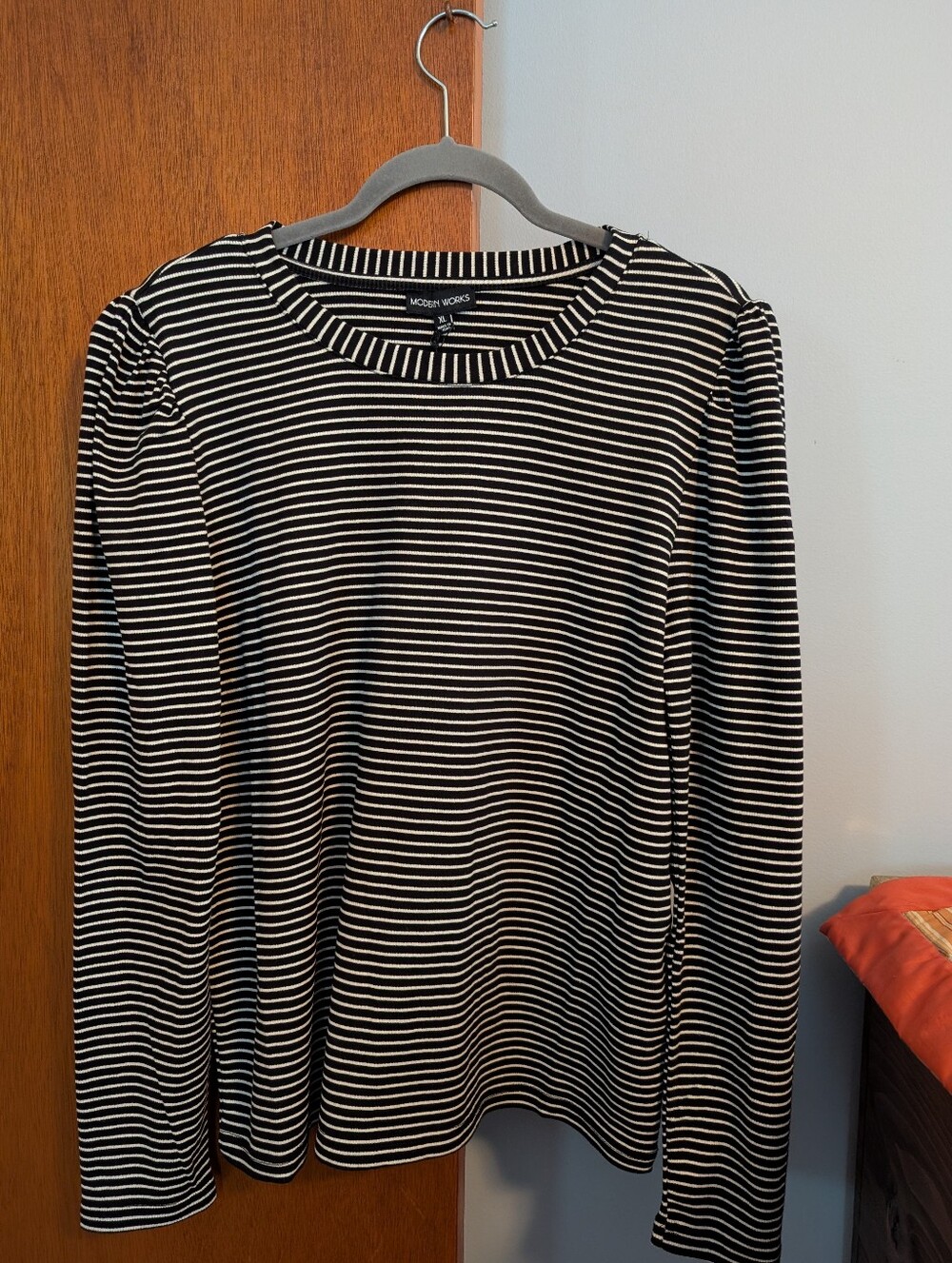 Modern Works NWT Black & White Stripe Pleated Long-Sleeve Women's Top Size XL